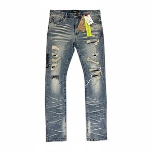 Trendy Ripped Slim Fit Jeans for Men super Stretch size 34x32